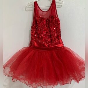Dancewear red sequin and tulle dance dress Sparkling RedTutu Dress Girls Size MC